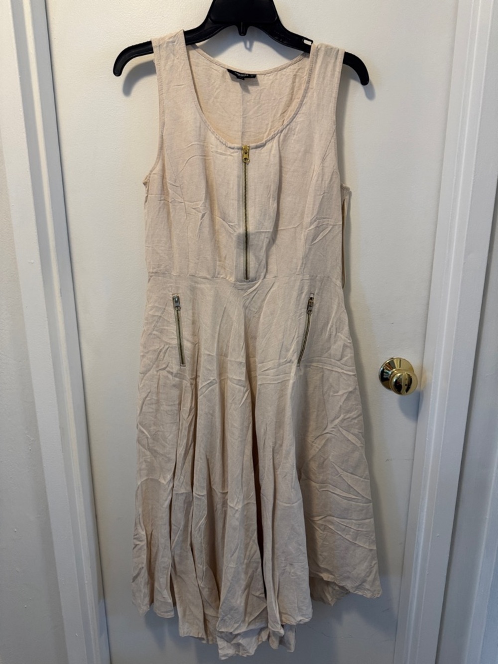 Sleeveless Cream Zip-Front Flare Dress